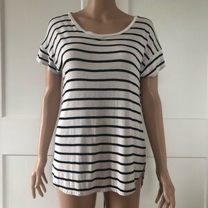Gap White Black Stripes Relaxed Fit Long Tee T-Shirt XS Petite X-Small